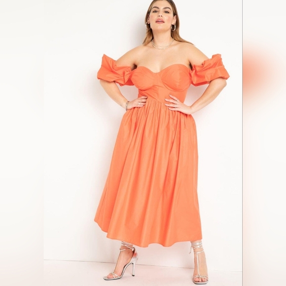 NEW Eloquii Bustier Off The Shoulder Dress Peach Orange Size‎ 24 - Picture 1 of 10